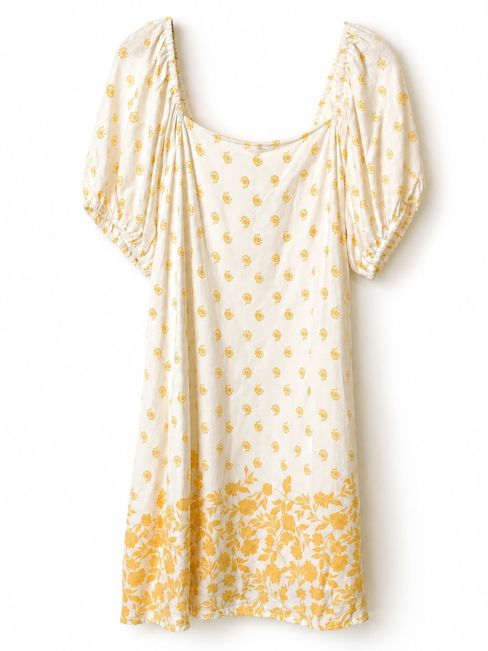 LC Lauren Conrad Yellow Floral Puff Sleeve Mini Dress Cottagecore Linen Womens L